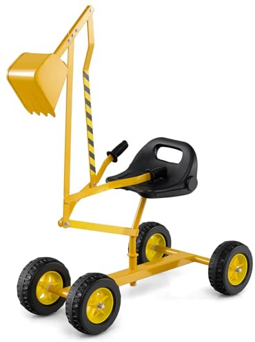 GOPLUS Pelleteuse Enfant, Jouet à Excavatrice Manuelle avec Siège Pivotant à 360°, 2 Bras et 4 Roues Antidérapantes, Poignée en Caoutchouc, pour Sable, Terre, Neige (Jaune)