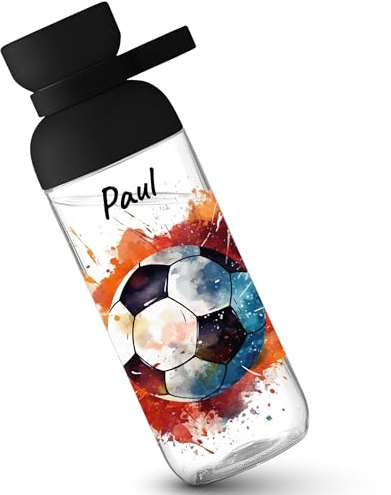 Kinder Trinkflasche Mepal Flasche - Fußball - Kicker Splashes - Geschenkidee Einschulung - 500 ml - Schwarz - fußballmotiv fussball trinkflaschen personalisieren für personalisierte