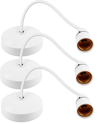 HEUIOP 3PCS Ceiling Pendant Light Fitting E27 Lamp Holder Modern Hanging Light Fixture Kit 51cm in Length for Kitchen Living Room Bedroom Dinning Room Lightings(White)
