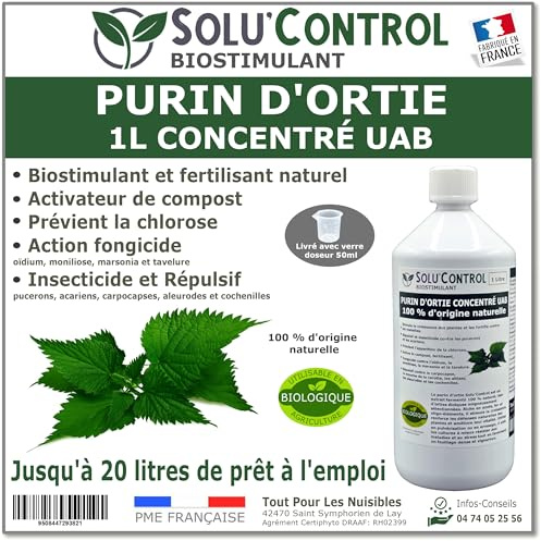Purin d’Ortie Naturel Solu’Control UAB – 1L – Fongicide & Insecticide Végétal – Stimule la Croissance et Renforce les Plantes – Utilisable en Agriculture Biologique – Fabriqué en France