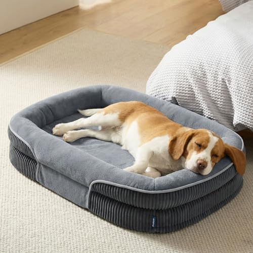 BEDSURE orthopädisches Hundebett mittelgroße Hunde, 89x64x18cm, grau | 360° ovales Hundesofa mit erhöhtem Rand für Senioren, wasserdichter und waschbarer Bezug, aus ultraweichem Fleece, stützendes