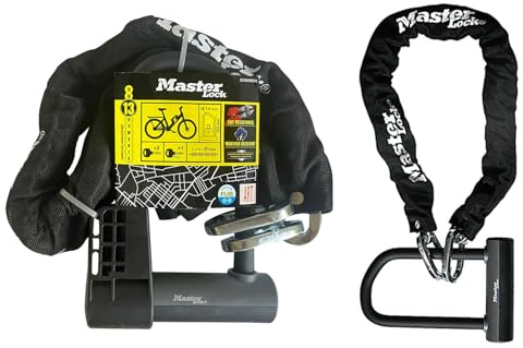 Lucchetto a catena Master Lock 8376EURDPRO ad alta resistenza con lucchetto Mini D a chiave, approvato dalla polizia