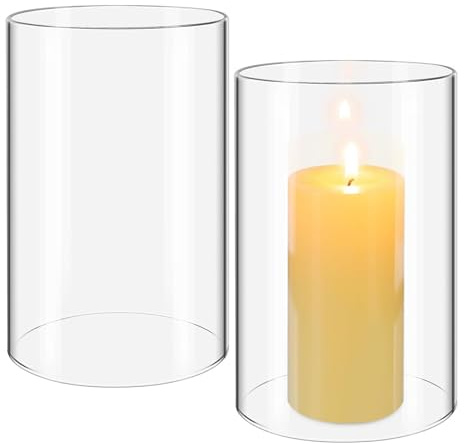 2 Stück Glaszylinder für Kerzen, Offenes Ersatzglas Kerzenschirm, 10x15cm | Kerzenschirm Glas, Flamme Kerzenabdeckung, für Zuhause, Wohnzimmer, Hochzeit, Restaurant Tischdeko