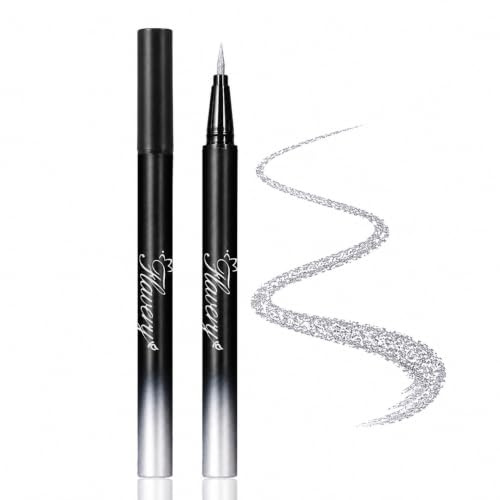 Glitter eyeliner silver, eyeliner metallisk, kajalpenna vattentät – 04 silver diamant flytande foder, metalliskt ögonfoder med skimmer, högpigmenterad för fest festival ögonskugga look Y2K