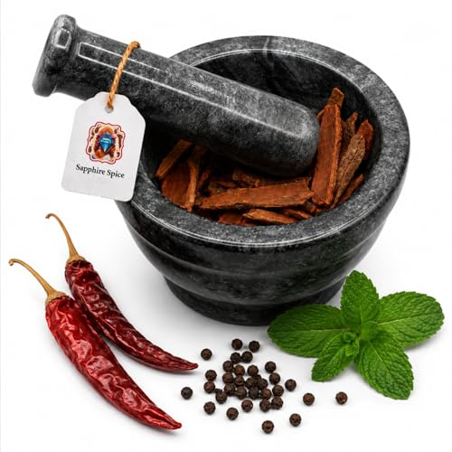 Black Marble Pestle and Mortar Set 15cm | Premium Solid Stone Spice Herb Grinder | Garlic Crusher Guacamole Pesto & Pill Crusher | Grinds Wet & Dry | Handmade Kitchen Gift UK