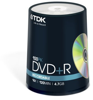 TDK T19504 16x DVD+R 100 Piece Cakebox