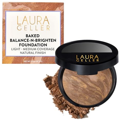 LAURA GELLER NEW YORK Baked Balance-n-Brighten Farbkorrigierendes Puder Makeup, Tan, Aufbaubare, Leichte bis Mittlere Deckkraft, Baking Powder Foundation mit Semimattem Finish