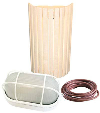 WelaSol® Sauna Beleuchtung Lampenset 914 | Saunalampe auch Feuchtraum, Lampenschirm aus Holz und Silikonkabel 3 m
