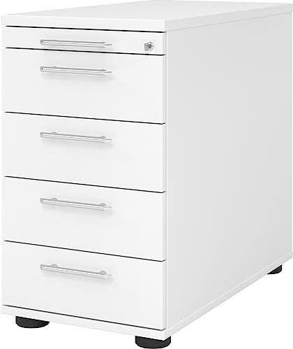 bümö Schreibtisch Schrank abschließbar, Schubladenschrank Holz in weiß, Container mit Schubladen - Schubladen Schrank Büro, Schreibtisch Container od. Schreibtisch Kommode mit Relinggriffe