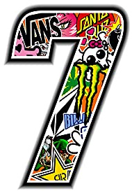 4R Quattroerre.it 13357 Startnummer 7 Aufkleber für Motorräder, Sticker Bomb, 10 x 7.5 cm, Weiß