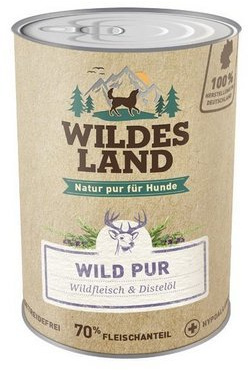 Wildes Land - Wild PUR - 6 x 800 g - Mit Distelöl - Nassfutter für Hunde - Hoher Fleischanteil - Getreidefrei und Glutenfreies Hundefutter