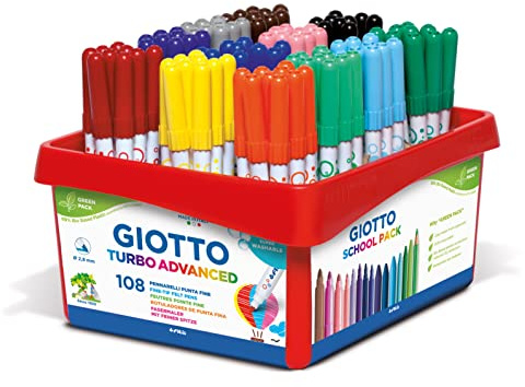 Giotto Turbo Advanced Schulpack mit 108 Stück Fasermalern in 12 sortierten Farben