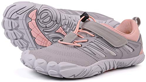 Joomra Women's Trail Running Shoes Size 6.5-7 Grey Pink Walking Camping Trekking Toes Arch Support Walking Jogging Hiking Workout Sneaker Barefoot Footwear 37