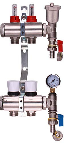 Brass Underfloor Heating Manifolds 2-12 Port Options (2 Ports)