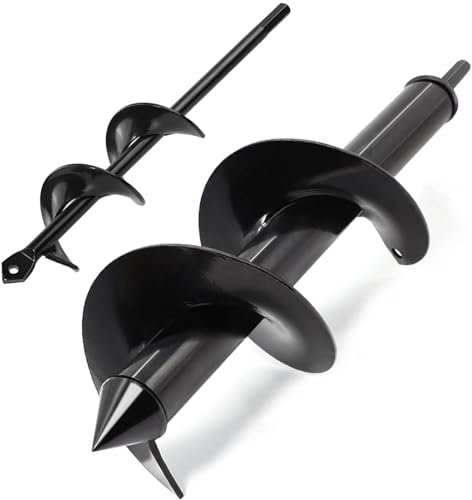 SYITCUN 2pcs Garden Auger, Heavy Duty Manganese Steel Bulb Planting Auger, 8x30cm & 4x22cm, Drill Planter Garden Bulb Planter Tools