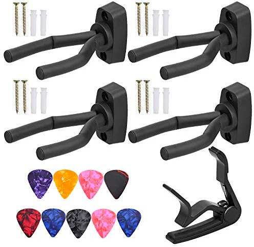 KARAA Gitarre Wand Halterung Kapodaster Gitarren Plektrum für Akustikgitarre klassische Gitarre E Gitarre Bass Ukulele Banjo mit Schrauben Dübeln
