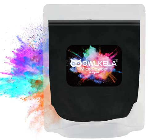 OWLKELA Glitter Mica Powder 100g (3.5 oz), Black, Pigment Epoxy Resin Dye | Pigment Epoxy Resin Dye for Soap, Candle, Resin Art, Nail Paint, Fine Arts