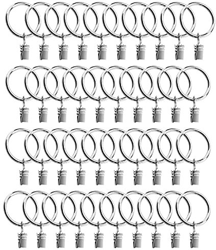 Vorhangstangenring-Clips, 40 Stück Vorhang Clip Gardinenstange 35mm Vorhang Clips Aufhänger-Clips mit Ösen von Gardinen in Küche, Bad, Schlafzimmer, Wohnzimmer, Balkon (Silber)