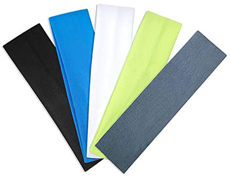 Stirnbänder, elastisches Haarband, Schweißband, verschiedene Farben, 5 Stück, dehnbar, für Damen oder Herren, Sport, Yoga, Gesichtsreinigung, Fitness, Radfahren