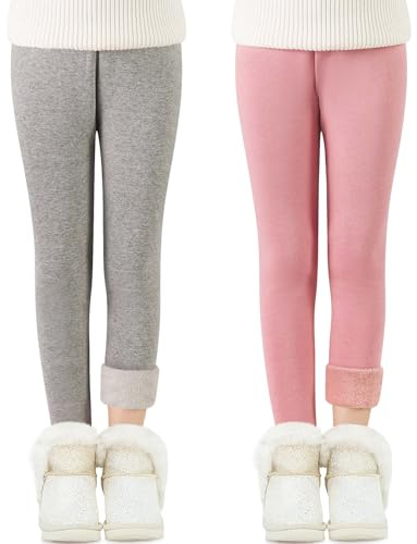Adorel Leggings Polaire Hiver Pantalon Coton Fille Lot de 2 Gris, Rose 6-7 Ans (Taille Fabricant: 130)