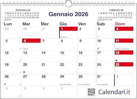 Calendario 2026 da muro CASELLE ORIZZONTALE planning mensile ideale per appunti e note 42x30 cm