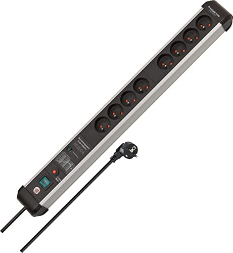 Brennenstuhl 1391014800 - Multipresa Premium Protect-Line 8 prese con protezione contro le sovratensioni 60.000 A (cavo 3 m, con interruttore, prodotto in Germania) argento/nero
