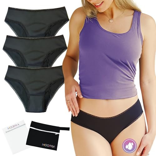 Set di 3 Mutande Mestruali Donna Oeko-Tex | 4 Strati Ultra Assorbenti | Slip da Ciclo Mestruale Donna Flusso Abbondante | Lavabile e Riutilizzabile + Pochetta Impermeabile + Rete di Lavaggio