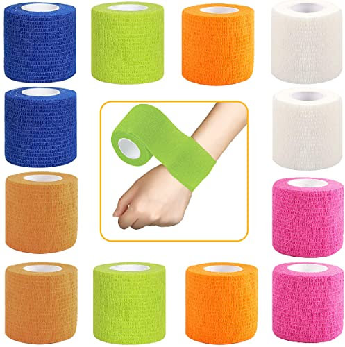 Annhao Benda Elastica Coesiva (12 Rotoli), Garza Autoadesivo Morbido E Confortevole Nastro Bendaggio Sportivo Non Tessuto per Mani, Piedi, Ginocchia, Braccia 12 Colori 5cm x 4.5m