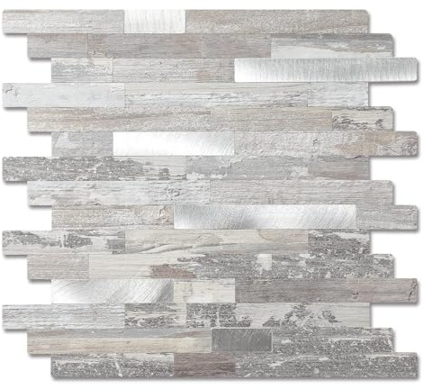 5 fogli di rivestimento per piastrelle in legno e metallo, per backsplash, cucina, bagno, lavanderia, camper, camino, colore: rustico chiaro