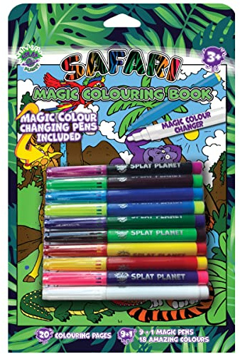 Splat Planet Magic Zoo Safari Animals målarbok med magisk färgskiftande pennor set - magisk konst A4-storlek målarbok - färgskiftande magi färgpennor set (safaridjur)