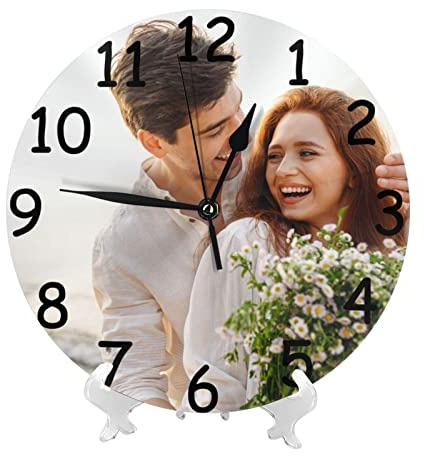Custom Wall Clock With Pictures - Personalized Photo Clock With Image Logo Text for Living Room Decor - DIY Create Your Own 10 Inch Round Battery Operated Silent Non-Ticking Clock