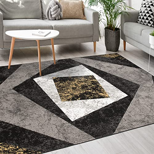 Mazovia Teppich Wohnzimmer 80x150cm Anthrazit Grau Geometrisch 90er-Retro | Teppich für Schlafzimmer Büro Esszimmer Weich Pflegeleicht Fußbodenheizungsgeeignet Reinigungsmittelbeständig Kurzflor