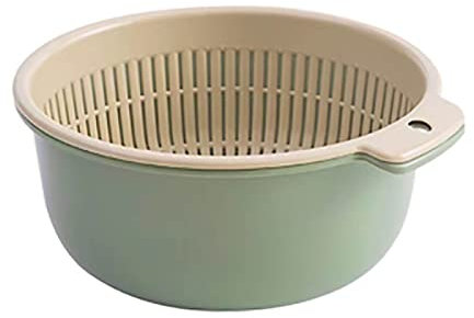 Kitchen Colander Bowl, 2-in-1 Washing Bowl and Strainer Double Layered Draining Bowl Vegetable Washing Basket Plastic Fruit Bowl Colanders Pasta Strainer(Green)