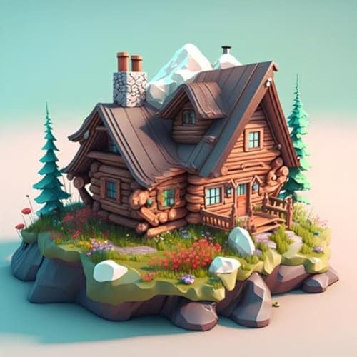 adrium Holz-Bild 40 x 40 cm: Holzhaus in den Bergen. 3D-Rendering. Illustration. (200774367)