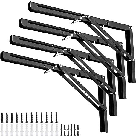 Cherbowing Lot de 4 supports d'étagère pliants - Charnières d'angle - Charge lourde - Peu encombrant - Pour table pliante - Montage mural - Charge maximale : 75 kg (400 mm)