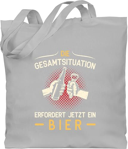 Baumwolltasche - Party & Alkohol Herren - Die Gesamtsituation erfordert jetzt ein Bier - Geschenk Bierfreunde Vatertag - Unisize - Hellgrau - tasche sauf spruch alki sprüche saufen mit saufgeschenk