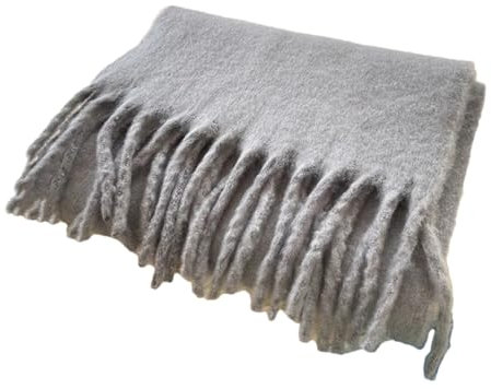 Solider dicker Kaschmir-Schal für Damen, große Wolldecke, Winter, warmer Schal, Wickeltuch für Damen mit Quaste, 12 Grau, One size