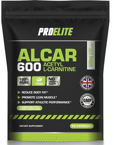 Acetyl L Carnitine Capsules - 1800mg Per Serving | 30 Capsules Vegan Pure Acetyl L-Carnitine Capsule Energy, Weight Loss Support, Fat Burner ALCAR NO Fillers & Binders - Made in UK by PROELITE