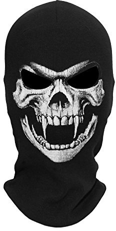 WTACTFUL Reißzähne Gruselige Schädel Sturmmaske Geister Geist Tod Hals Warme Maske Helm Schutz Motorrad Reiten Skifahren Snowboarden Cosplay Kostüm Winter/Sommer Grim 04 Schwarz