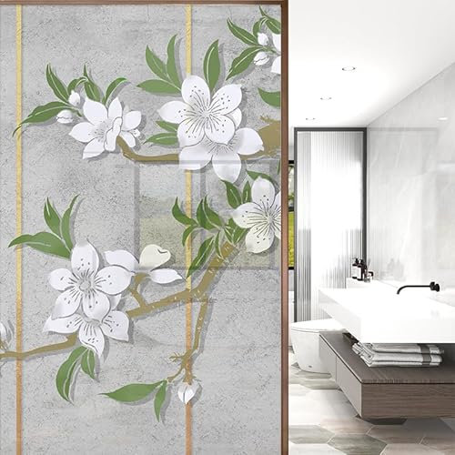 Sichtschutzfolie 3D Fensterfolie Glasdekorfolie PVC für Badezimmer Kinderzimmer Küche,Schlafzimmer Wohnzimmer Esszimmer Büro Hotels Klassenzimmer 44.5x300 cm Blumenbaum