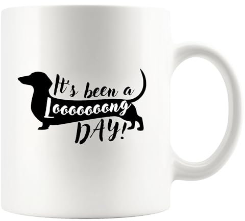 Panvola Taza divertida con temática de perro salchicha It's Been A Long Day, regalos para amantes de los perros, dueños de perros, hombres y mujeres, taza de cerámica de 325 ml, color blanco