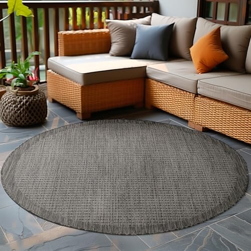Carpetsale24 In- & Outdoor Teppich Wetterfest 160 cm Rund Einfarbig Schwarz - Waschbar, Wasserfest, Pflegeleicht und Flachgewebe - Ideal für Balkon, Garten, Terrasse und als Küchenteppich