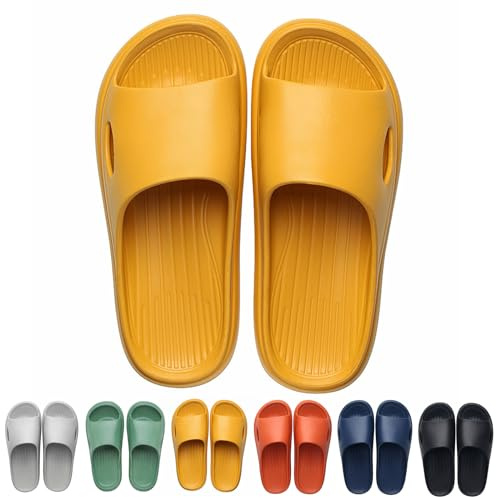 Générique Pantoufles Claquettes Femmes Hommes Ultra Doux Claquettes de Douche Antidérapante Confortable Chaussons Chaussures de Maison Piscine Plage Intérieur Slides Eté (Jaune, 40/41)