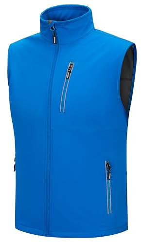 Outdoor Ventures Softshell väst herr utomhus cykelväst vattentät vindtät ärmlös jacka full dragkedja andningsaktiv löparväst, Mellanblå, L