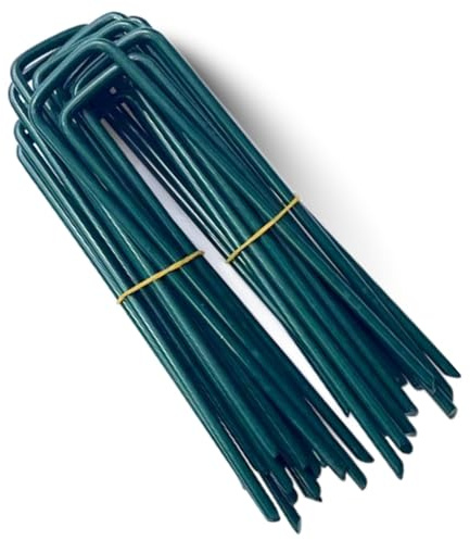 Sac - Paquete de 20 Pines en Forma de U para césped Artificial, Pinzas de Metal, Grapas para jardín, césped Artificial, Resistente al óxido, Color Verde