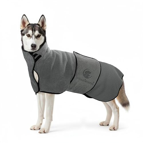 Pllozikami Mikrofaser Hundebademantel, Hundehandtuch Bademantel Hund Super Saugfähig, Schnell Trocknend, Verstellbare Klettverschluss-Schrumpfriemen für Große, Mittlere und Kleine Hunde - XXL