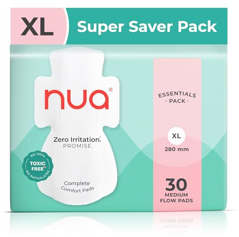 Nua Ultra Safe| 30 Medium Flow -XL | SUPER SAVER PACK | Leakproof & Toxic Free Sanitary Pad (Pack of 30)