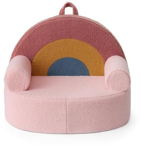 Blissful Diary Toddler Chair, Snuggly Soft Kids Sofa Chair, Supportive Toddler Couch for Boys and Girls, Kids Furniture for Baby Gift, Blush Pink Rainbow
