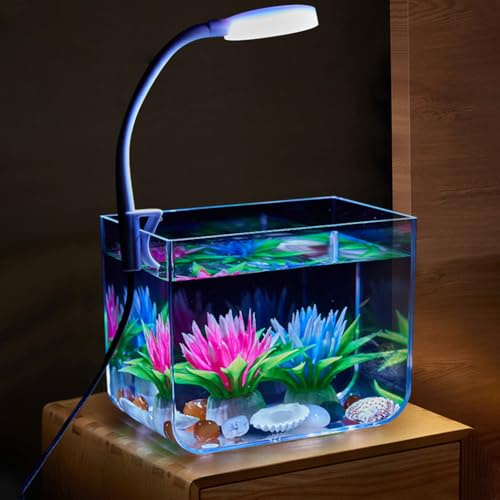 Glorlliant Aquarium Starter Kits, Small Fish Tank with Clamp Light, Anti Slip Base Aquarium Tank for Living Room Office Decor,S,12.5x7.5x10.5cm