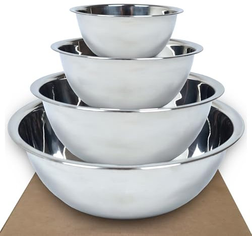 Gardenko Schüsselset 4-teilig Ø16-28 cm, Edelstahl Schüsseln für die Küche, Größen 0,8-4,4l, Rührschüssel 4er-Set, Salatschüssel, Servierschüssel, Schüssel Set, stapelbar, Spülmaschinenfest